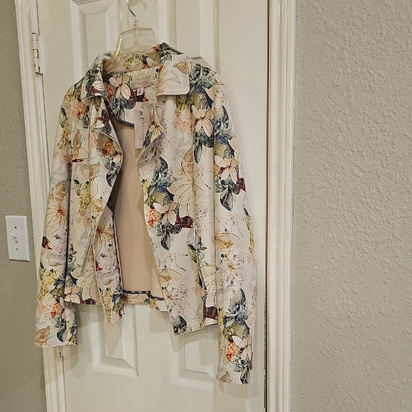 NWT Philosophy Republic Artistic Watercolor Floral Faux Suede Open Jacket Large - Picture 7 of 14